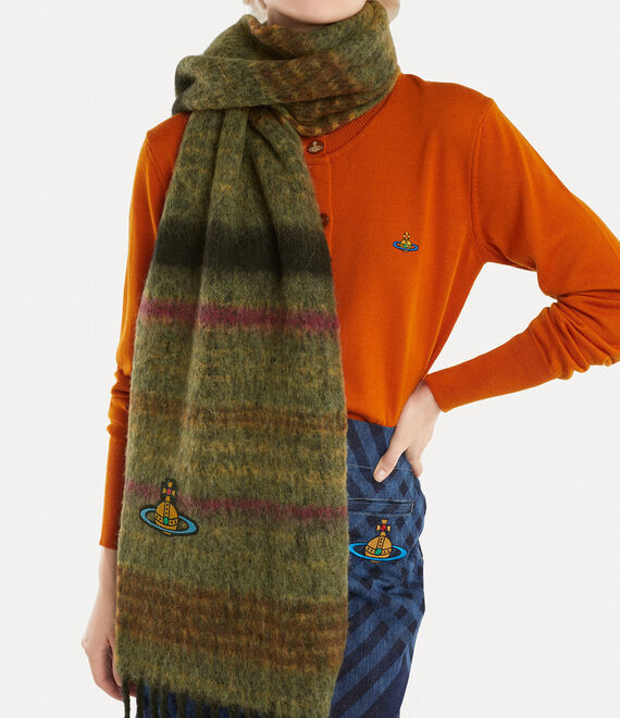 Vivienne Westwood 30x200 Chunky Multi Stripe Scarf in GREEN